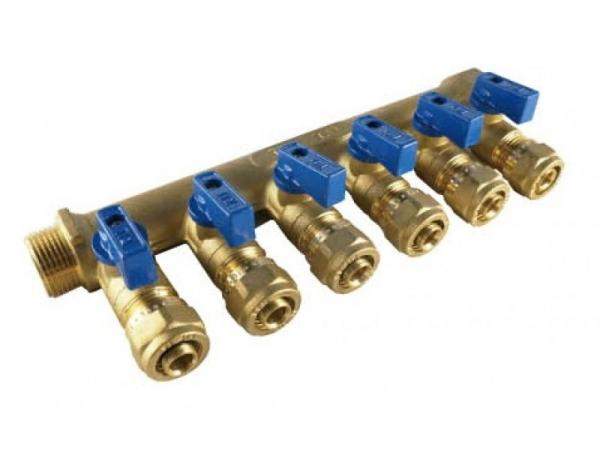Коллектор с шаровыми кранами 3/4" х 16 ц- 6 вых. 200-3/4(6)B