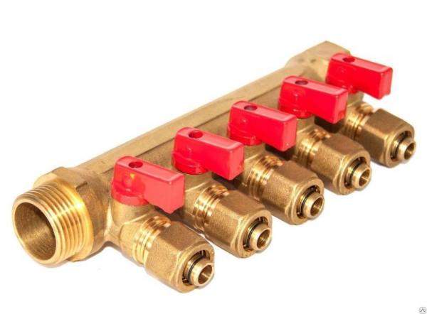 Коллектор с шаровыми кранами 3/4" х 16 ц- 6 вых.,200-3/4(6)R