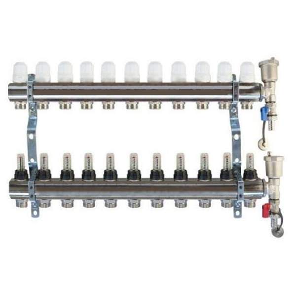 Коллекторная группа 1", 11 ходов латунный корпус без расходомера и кранов TIM KB011