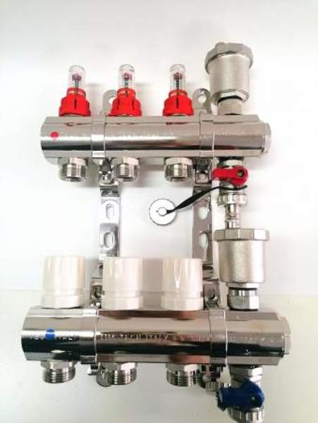 Коллекторная группа 1", 3 хода латунный корпус без кранов TIM KC003