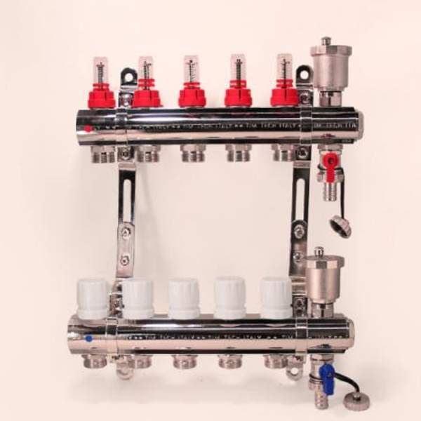 Коллекторная группа 1", 5 ходов латунный корпус без кранов TIM KC005