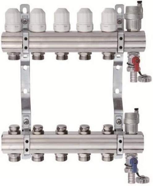 Коллекторная группа 1", 5 ходов латунный корпус без расходомера и кранов TIM KB005