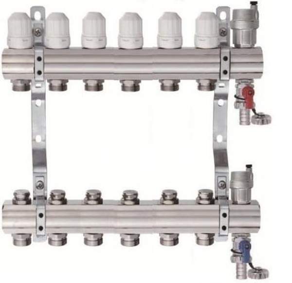 Коллекторная группа 1", 6 ходов латунный корпус без расходомера и кранов TIM KB006