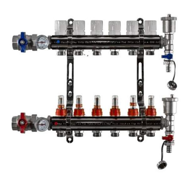 Коллекторная группа 1", 6 ходов, латунный корпус TIM KA006