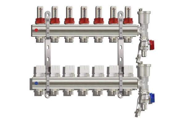 Коллекторная группа 1", 7 ходов латунный корпус без кранов TIM KC007