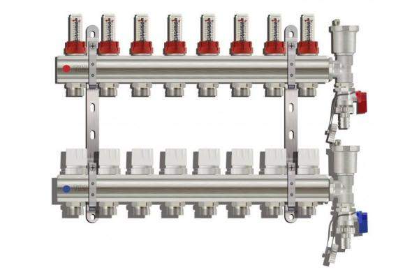 Коллекторная группа 1", 8 ходов латунный корпус без кранов TIM KC008