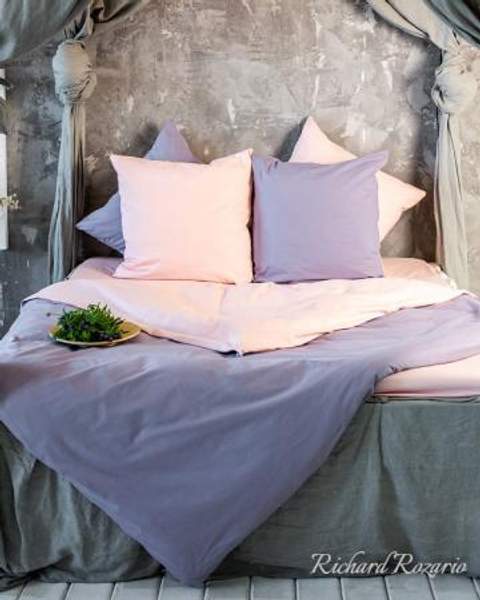 Комплект постельного белья, Италия, Monotono пудровый + лилово-дымчатый/ 1,5 спальный, поплин