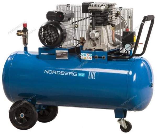 Компрессор поршневой с ременной передачей 220В, ресив. 100л, 400л/мин