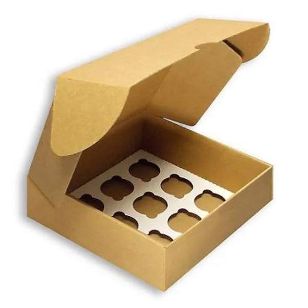 Коробка для капкейков, без вставки, бурая, 240х240х100 мм