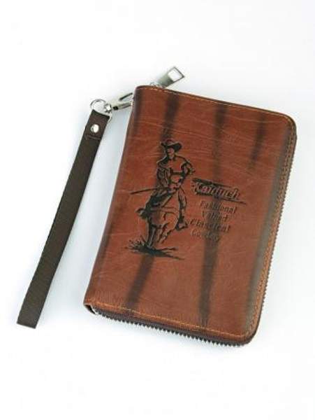 Кошелек-футляр для документов мужской, Kaiduch, с рисунком "Ковбой", на застежке молнии, с держателем на