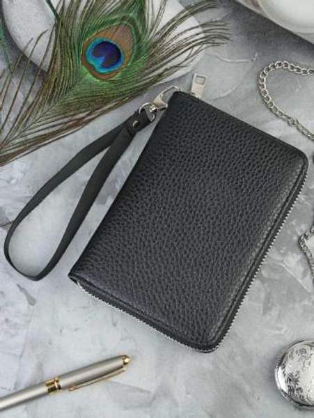 Кошелек-футляр для документов мужской, на застежке молнии, с держателем на запястье, из эко-кожи, черного