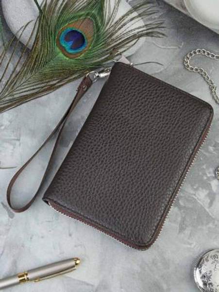 Кошелек-футляр для документов мужской, на застежке молнии, с держателем на запястье, из эко-кожи, коричневого