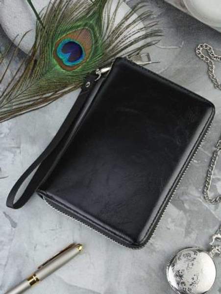 Кошелек-футляр для документов мужской, на застежке молнии, с держателем на запястье, из эко-кожи, черного