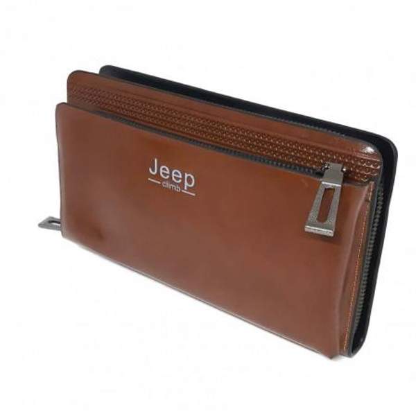 Кошелек-клатч мужской, Jeep, на застежке молнии, с дополнительным внешним отделением на застежке молнии, с