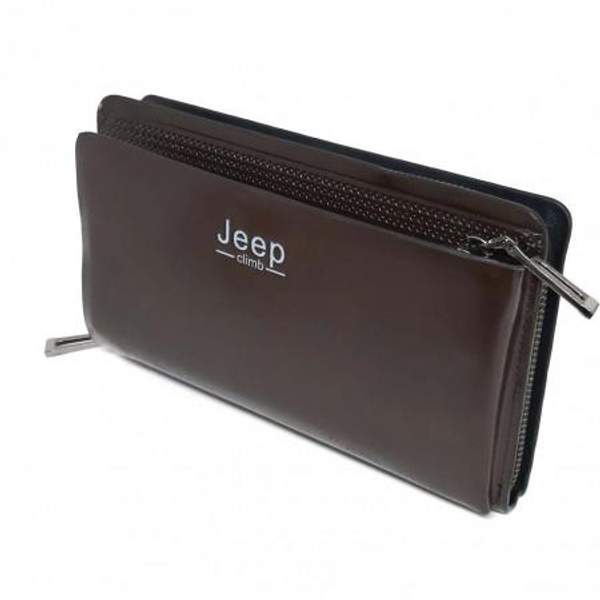 Кошелек-клатч мужской, Jeep, на застежке молнии, с дополнительным внешним отделением на застежке молнии, с