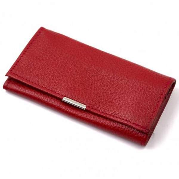 Кошелек-ключница мужской, на застежке кнопке, из натуральной кожи, красного цвета