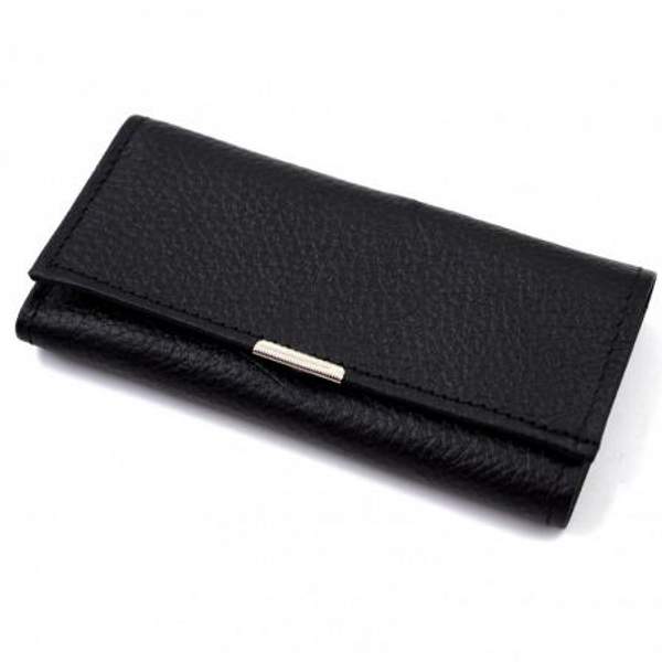 Кошелек-ключница мужской, на застежке кнопке, из натуральной кожи, матовый, черного цвета