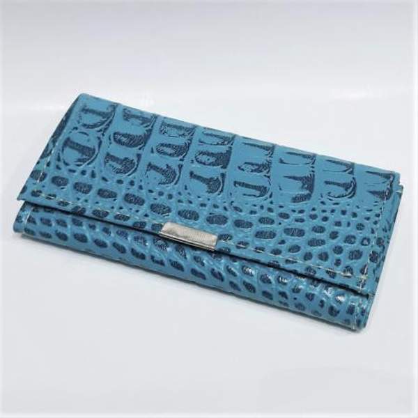 Кошелек-ключница мужской, на застежке кнопке, из натуральной кожи, с тиснением под крокодила, бирюзового цвета