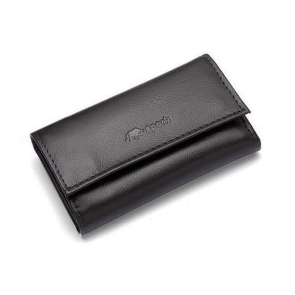 Кошелек-ключница мужской, Spark, с рисунком "бык", на застежке кнопке, из натуральной кожи, черного цвета