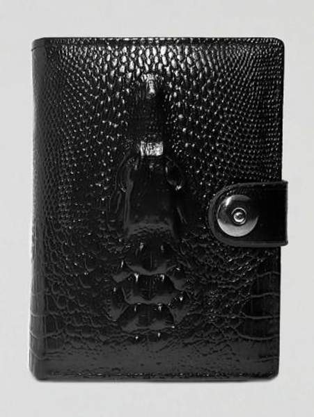 Кошелек-обложка на документы мужской, на застежке кнопке, из эко- кожи, с тиснением под крокодила, глянцевый,