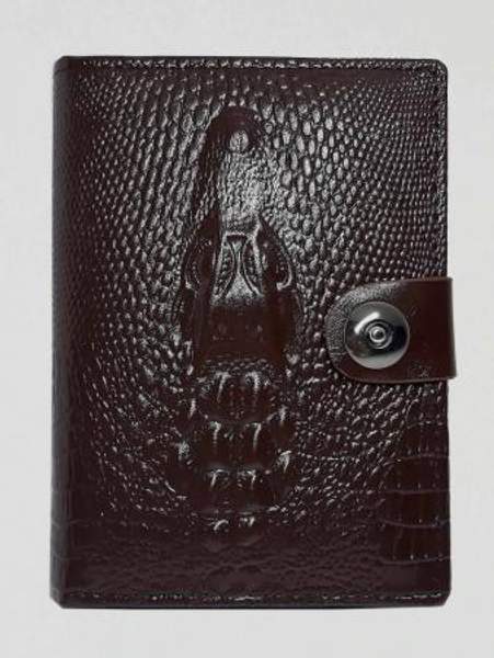 Кошелек-обложка на документы мужской, на застежке кнопке, из эко- кожи, с тиснением под крокодила, глянцевый,