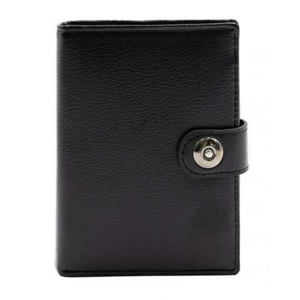 Кошелек-обложка на документы мужской, на застежке кнопке, из матовой эко-кожи, черного цвета