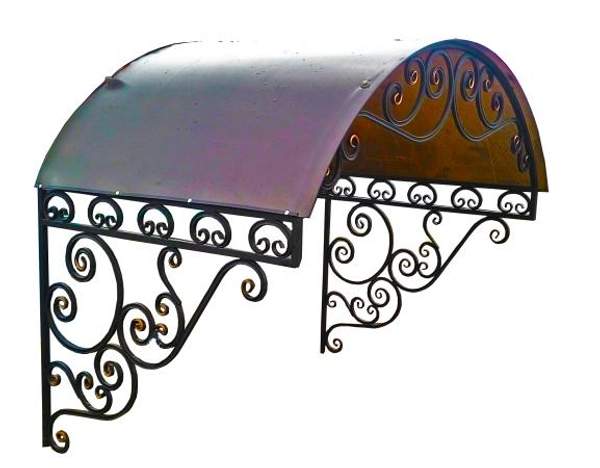 Козырёк над крыльцом кованый арочный под поликарбонатом КУ