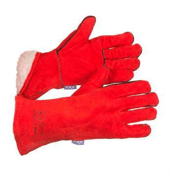 Краги спилковые пятипалые утепленные с искусственным мехом