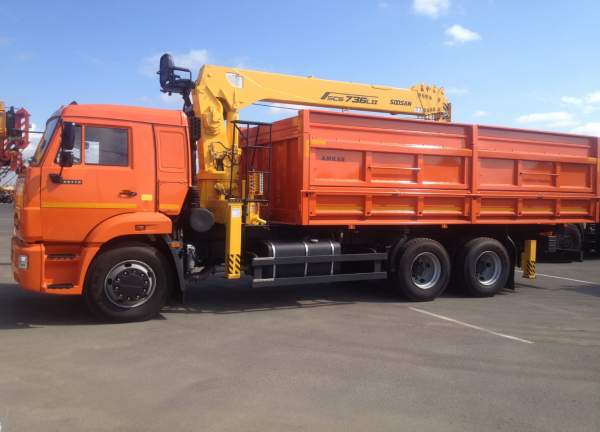 Крано-манипуляторные установки Soosan SCS736LII Top (верхнее управление) + Камаз 65115-773094-42 + самосвальная платформа 20м3