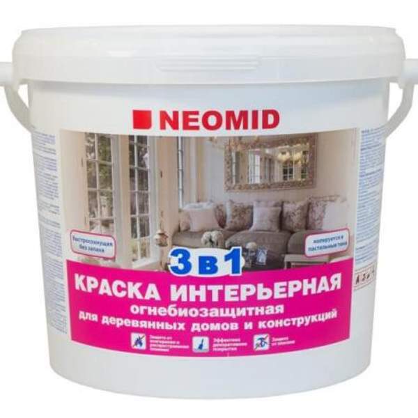 Краска для дерева Неомид огнезащитная интерьерная -1 группа — 5 кг