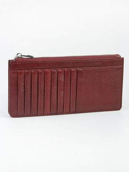 Купюрница мужская, на застежке молнии, из натуральной кожи, бордового цвета