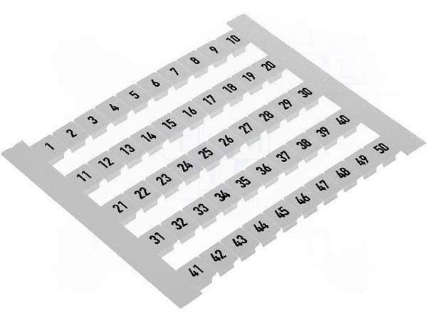 Маркер, белый, Шир 5мм, маркировка 1-50, горизонтальный, цена за 1 маркер WEIDMULLER DEK5-FW1-50