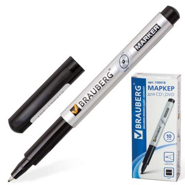 Маркер для CD и DVD BRAUBERG, ЧЕРНЫЙ, тонкий наконечник, 1 мм