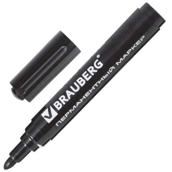 Маркер перманентный (нестираемый) BRAUBERG "Classic", ЧЕРНЫЙ, круглый наконечник, 3 мм, с клипом