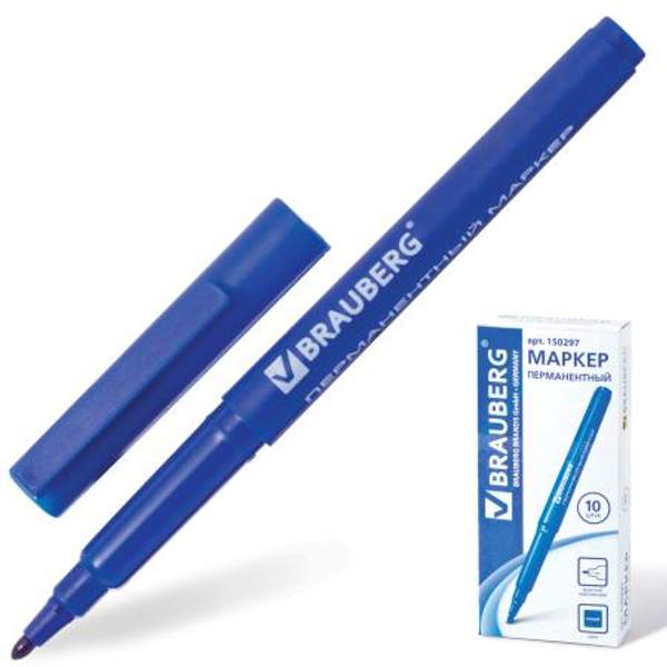 Маркер перманентный (нестираемый) BRAUBERG "CLASSICLine", СИНИЙ, корпус тонкий, наконечник 1 мм