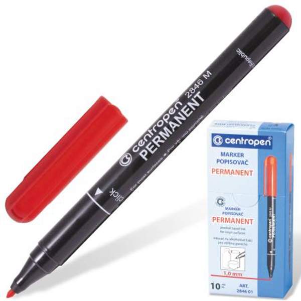 Маркер перманентный (нестираемый) CENTROPEN, КРАСНЫЙ, тонкий наконечник, 1 мм
