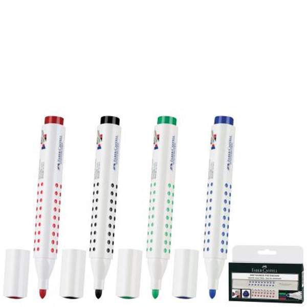 Маркеры для доски FABER-CASTELL НАБОР 4 шт., АССОРТИ, "GRIP", круглый наконечник 1-5 мм