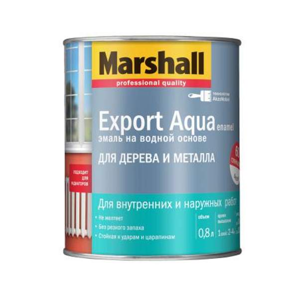 MARSHALL EXPORT AQUA ЭМАЛЬ НА ВОДНОЙ ОСНОВЕ ДЛЯ ДЕРЕВА И МЕТАЛЛА БЕЛАЯ ГЛЯНЦЕВАЯ Маршалл