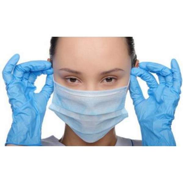 Маска медицинская трехслойная голубая в картонном блоке