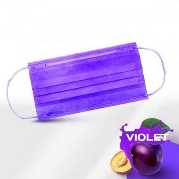 Маски медицинские 3-слойные с носовым фиксатором в п/э Фиолетовая