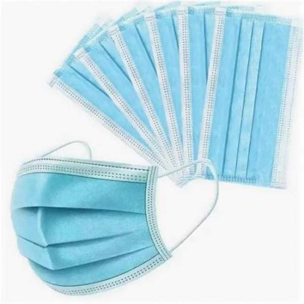 Маски на резинке 3-слойные, 50 шт. голубые