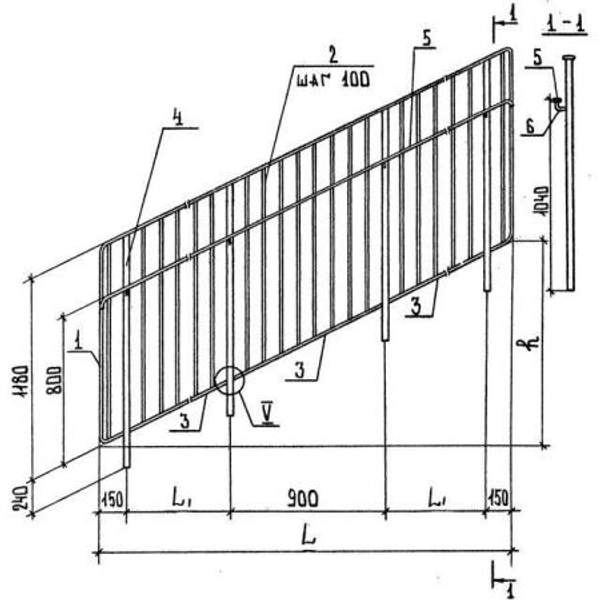 МД 30.17-30.12Р Ограждение лестничных маршей серии 1.256.2-2
