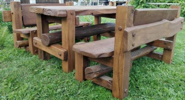 Набор Дубовой мебели «Вечный» (стол 2 скамьи с регулируемыми спинками)