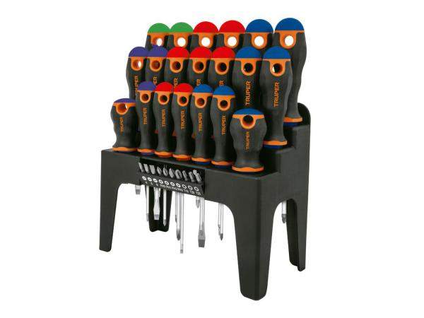 Набор отверток, сталь хром-ваннадий, комфортные рукоятки,промо-подставка.Цветовая индикация SET-30X