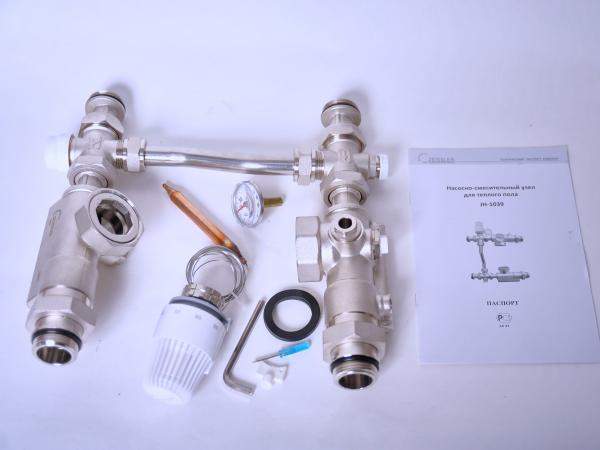 Насосно-смесительный узел для систем отопления с байпасом (без насоса), 130мм, TIM,JH-1039