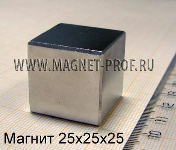 Неодимовый магнит куб 25x25x25 мм., N38
