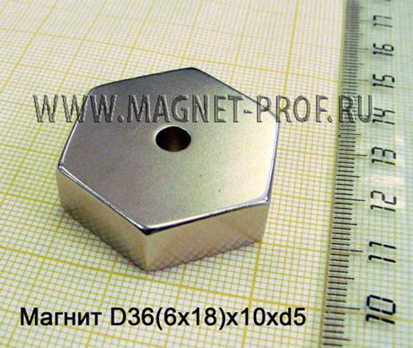 Неодимовый магнит N35 D36(6x18)x10xd5
