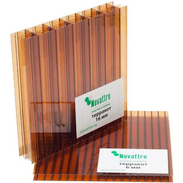 Novattro Сотовый поликарбонат 4 мм NOVATTRO ГОСТ 2,1*6 м терракот