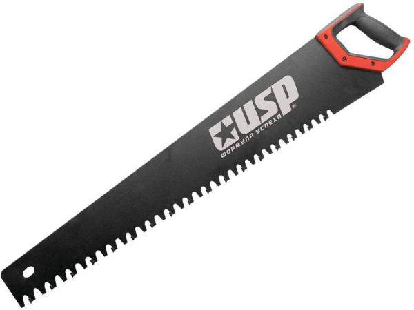 Ножовка по пенобетону, карбидные вставки на каждом втором зубе, прорезиненная ручка 700 мм USP 40581