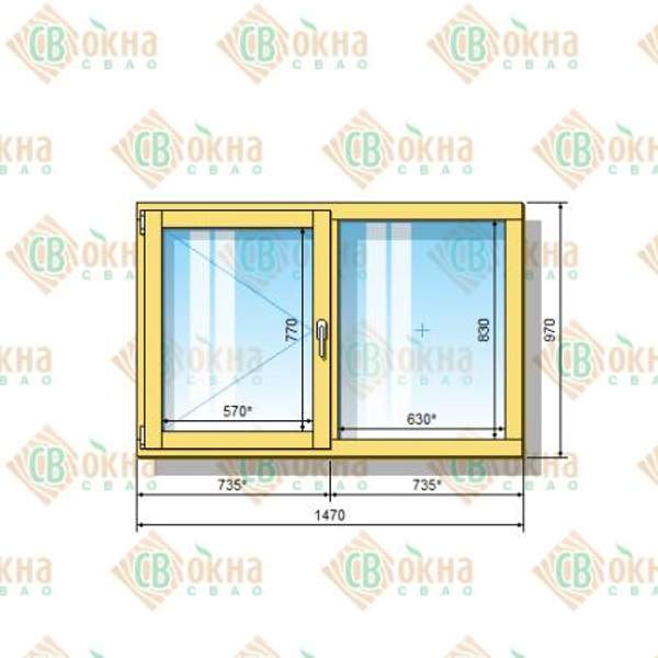 Окно ОД ОСП 970 х 1470 мм ПлГ